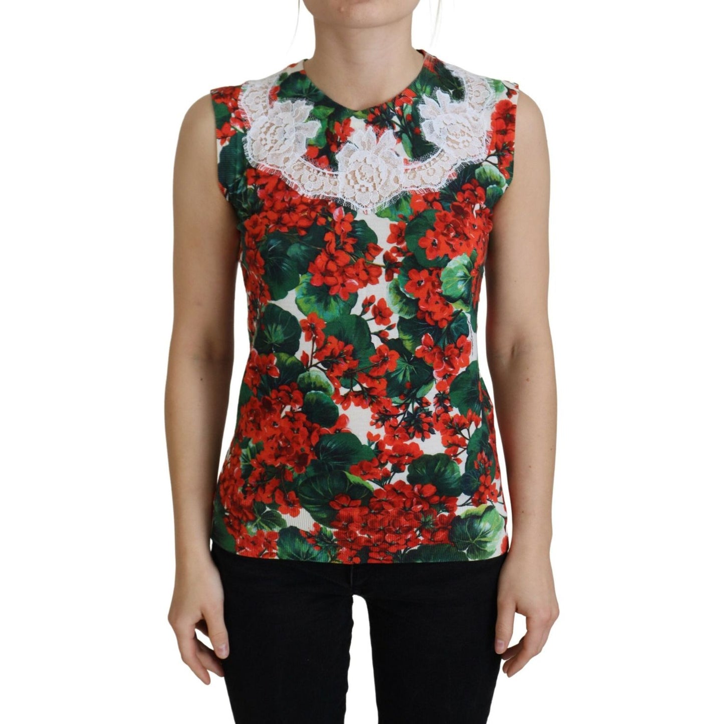 Dolce & Gabbana White Floral Wool Lace Vest Tank Top