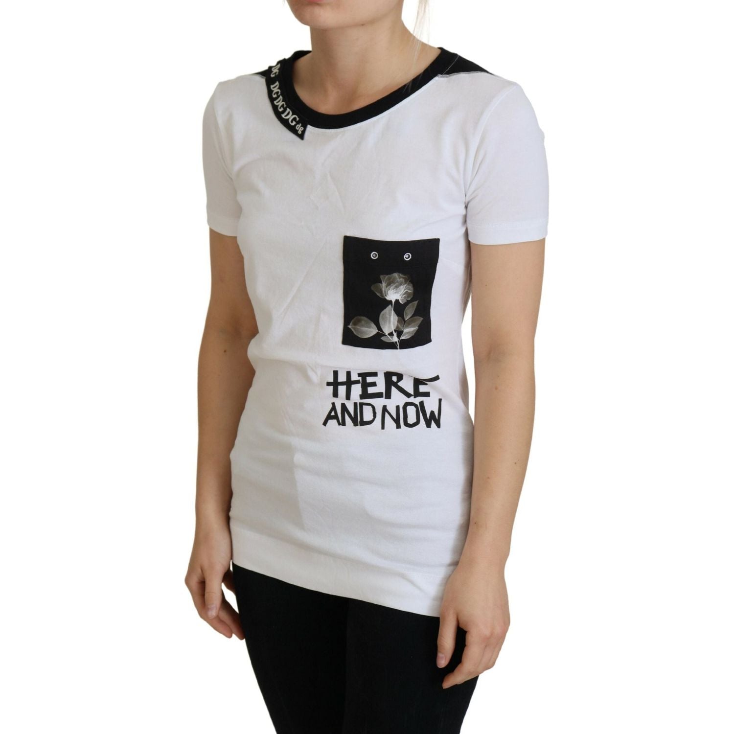 تي شيرت Dolce &amp; Gabbana Chic Monochrome 'Here and Now' من القطن