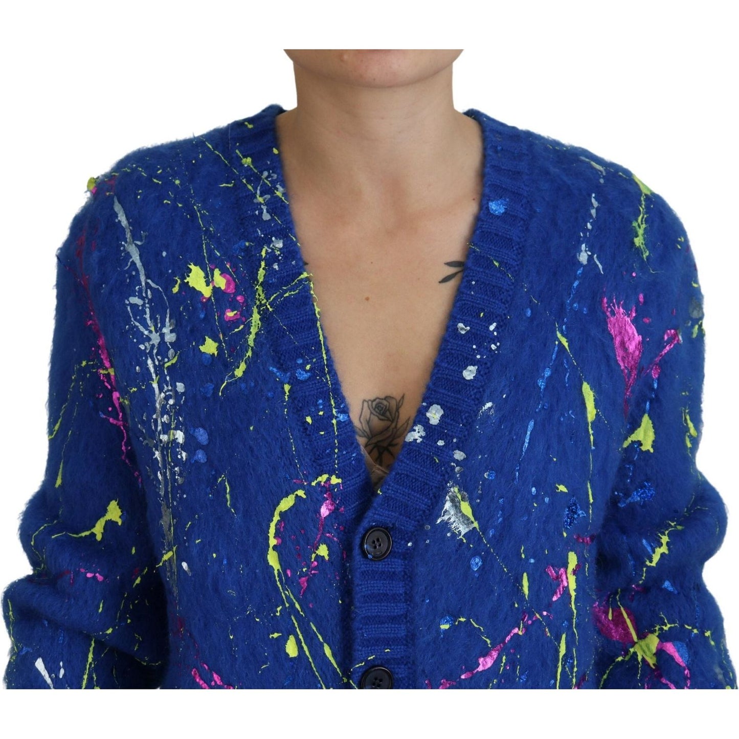 Dolce & Gabbana Blue Color Splash Mohair Cardigan Sweater