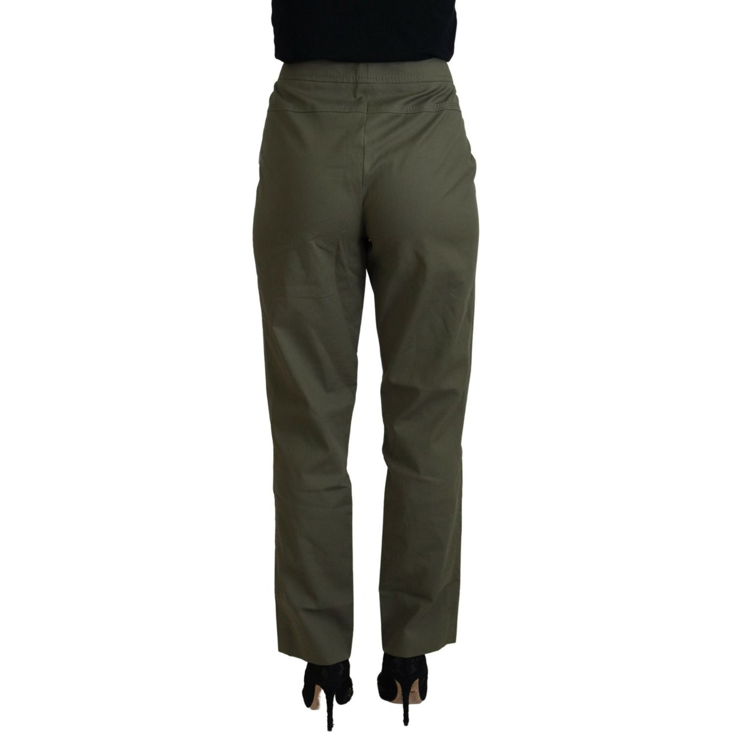 LAUREL Green Cotton High Waist Women Tapered Pants