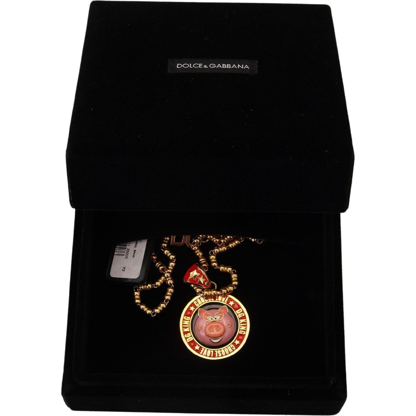 Dolce & Gabbana Gold Brass Chain SUPER PIG Pendant Logo Necklace Necklace