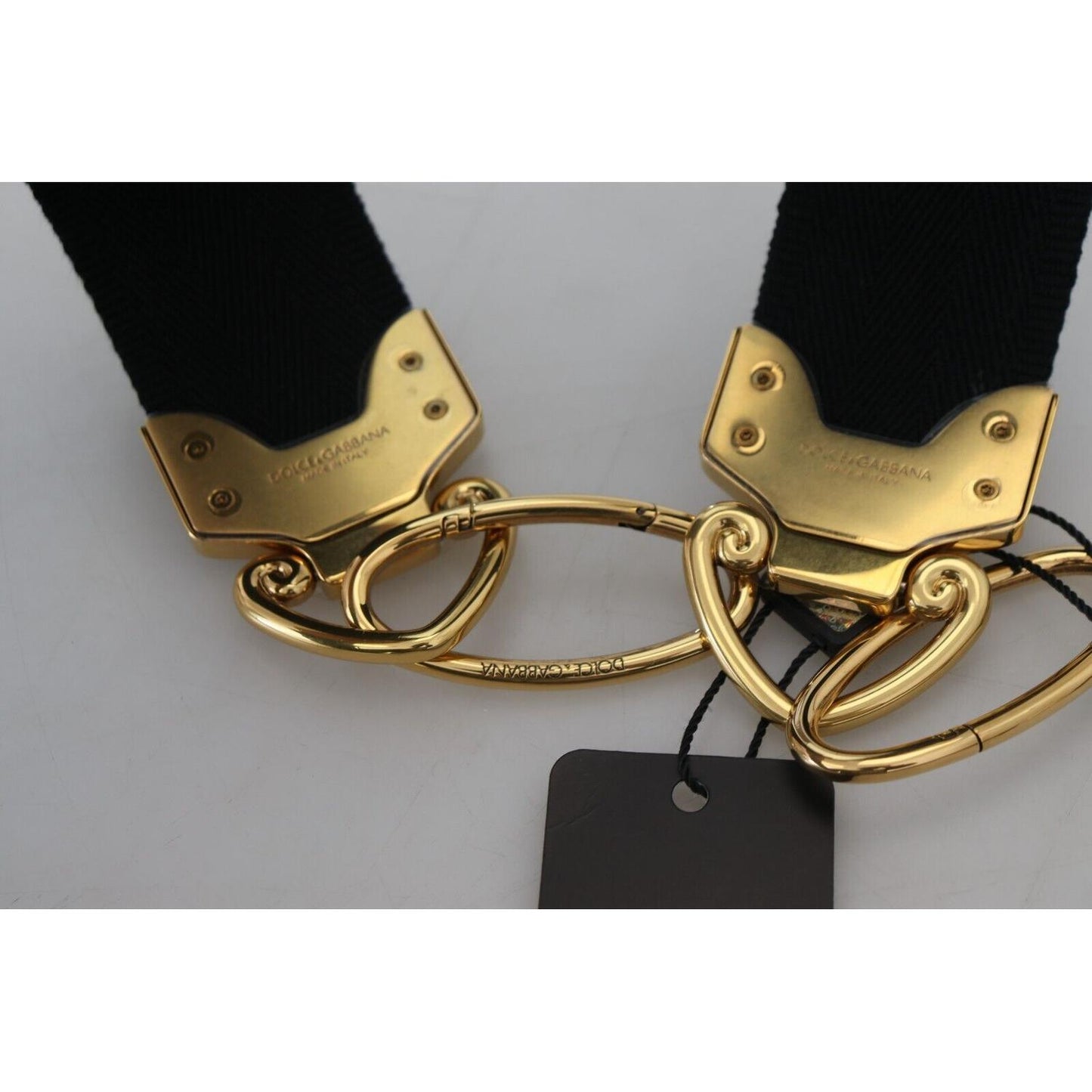 Dolce & Gabbana Black Gold Logo Print Brass Bag Shoulder Strap