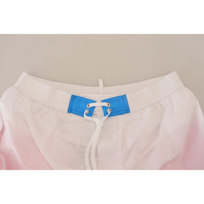 Dsquared² White Pink Logo Print Men Beachwear Shorts Swimwear