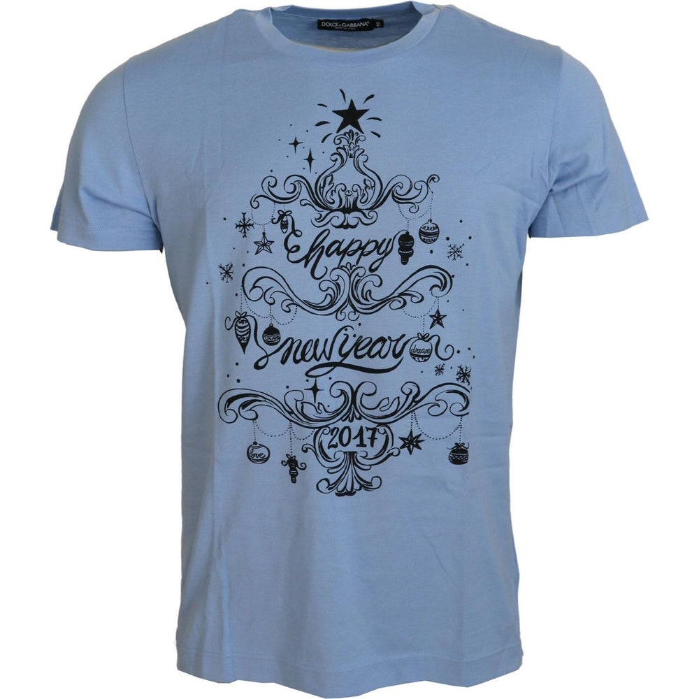 Dolce & Gabbana Light Blue Happy New Year 2017 Cotton T-shirt