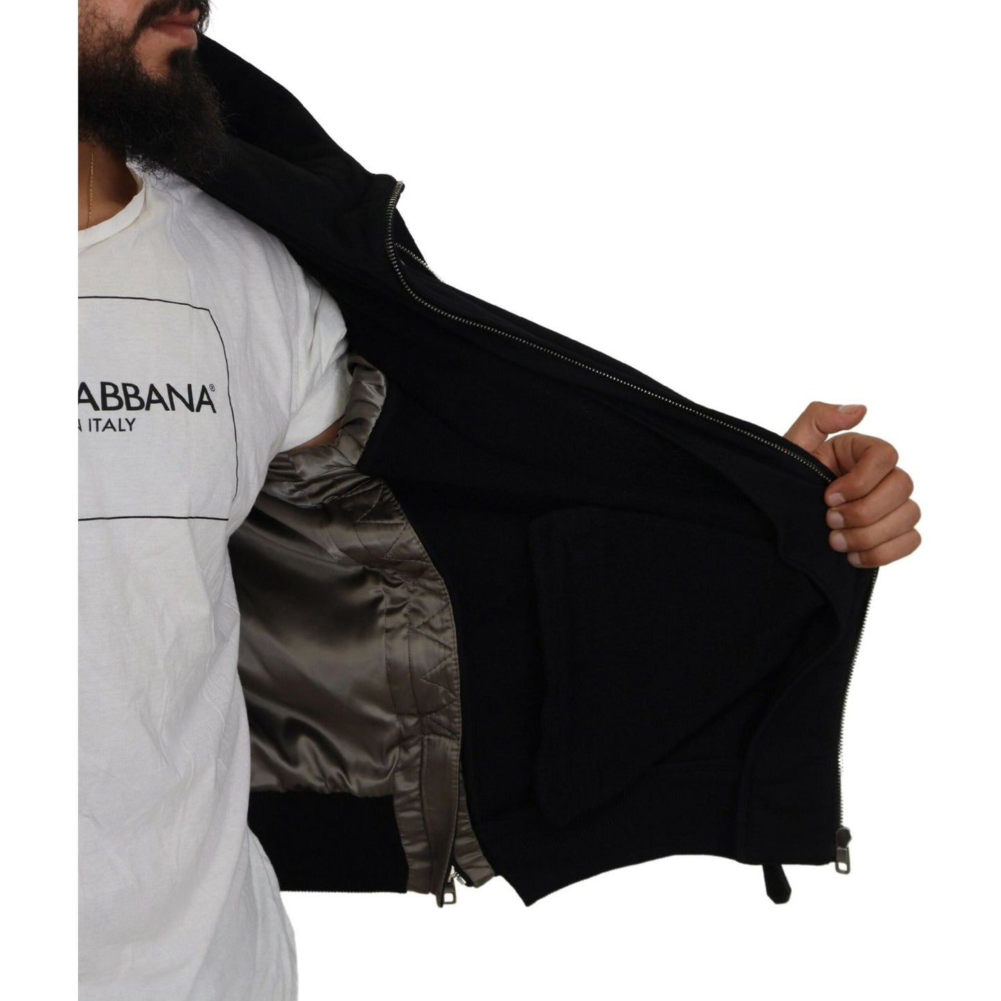 Dolce & Gabbana Black Nylon Hooded Full Zip Men Coat Jacket