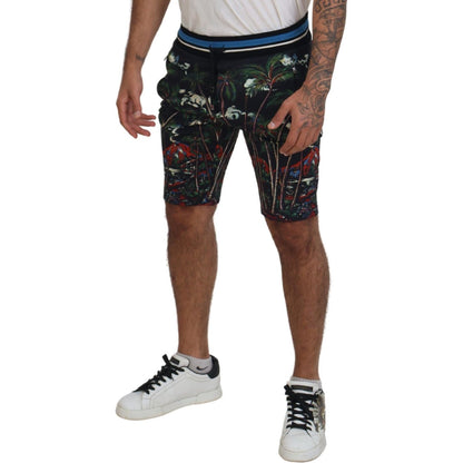Dolce & Gabbana Black Cotton Volcano Print Casual Shorts