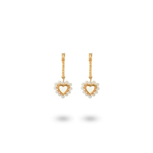 24KAE JEWELS JEWELRY Mod. 42403Y heart-shaped gold earrings with pearls