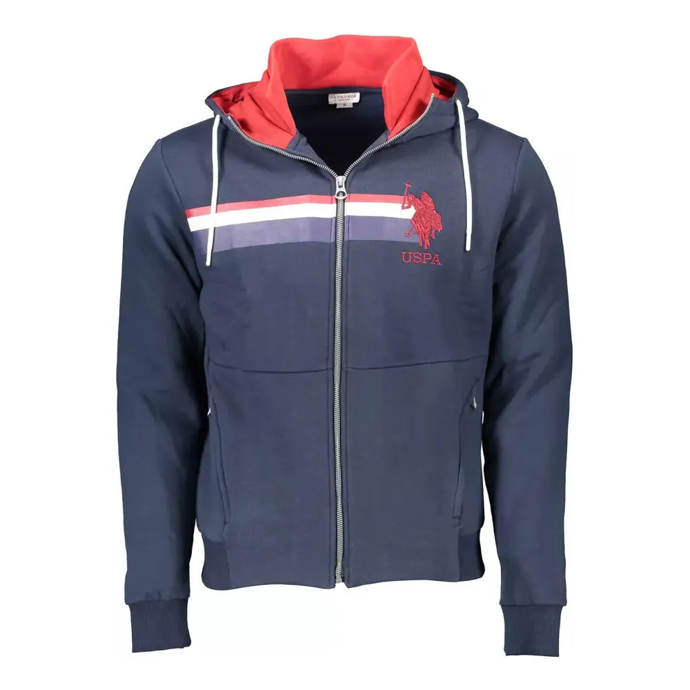 سويت شيرت أنيق أزرق اللون بغطاء رأس وسحّاب من US POLO ASSN - تفاصيل مطرزة