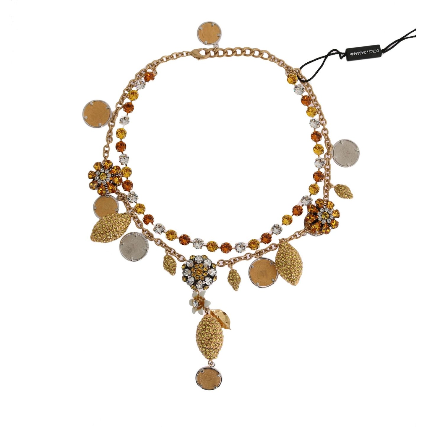 Dolce & Gabbana Gold Brass Crystal Logo Pineapple Statement Necklace