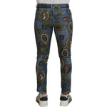 Dolce & Gabbana Blue Medal Print Slim Fit Cotton Jeans