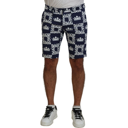 Dolce & Gabbana Blue Logo Print Cotton Chinos Shorts