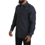 Dolce & Gabbana Blue Cotton Denim Crystal Bee Shirt