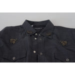 Dolce & Gabbana Blue Cotton Denim Crystal Bee Shirt