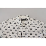 Dolce & Gabbana White Crown Print Slim Fit Cotton Shirt