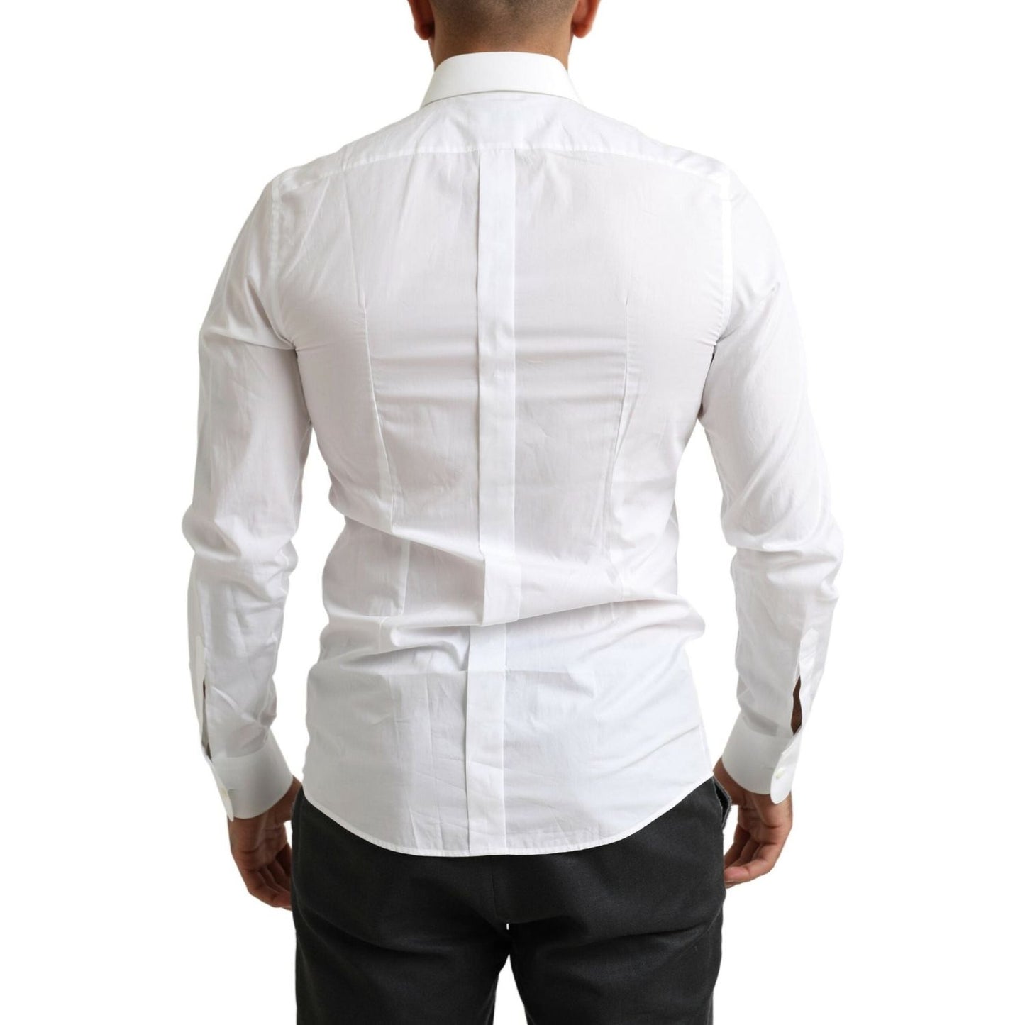 Dolce & Gabbana White Tuxedo Slim Fit Baroque Shirt TSH84093- 38