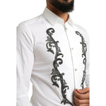 Dolce & Gabbana White Tuxedo Slim Fit Baroque Shirt TSH84093- 38