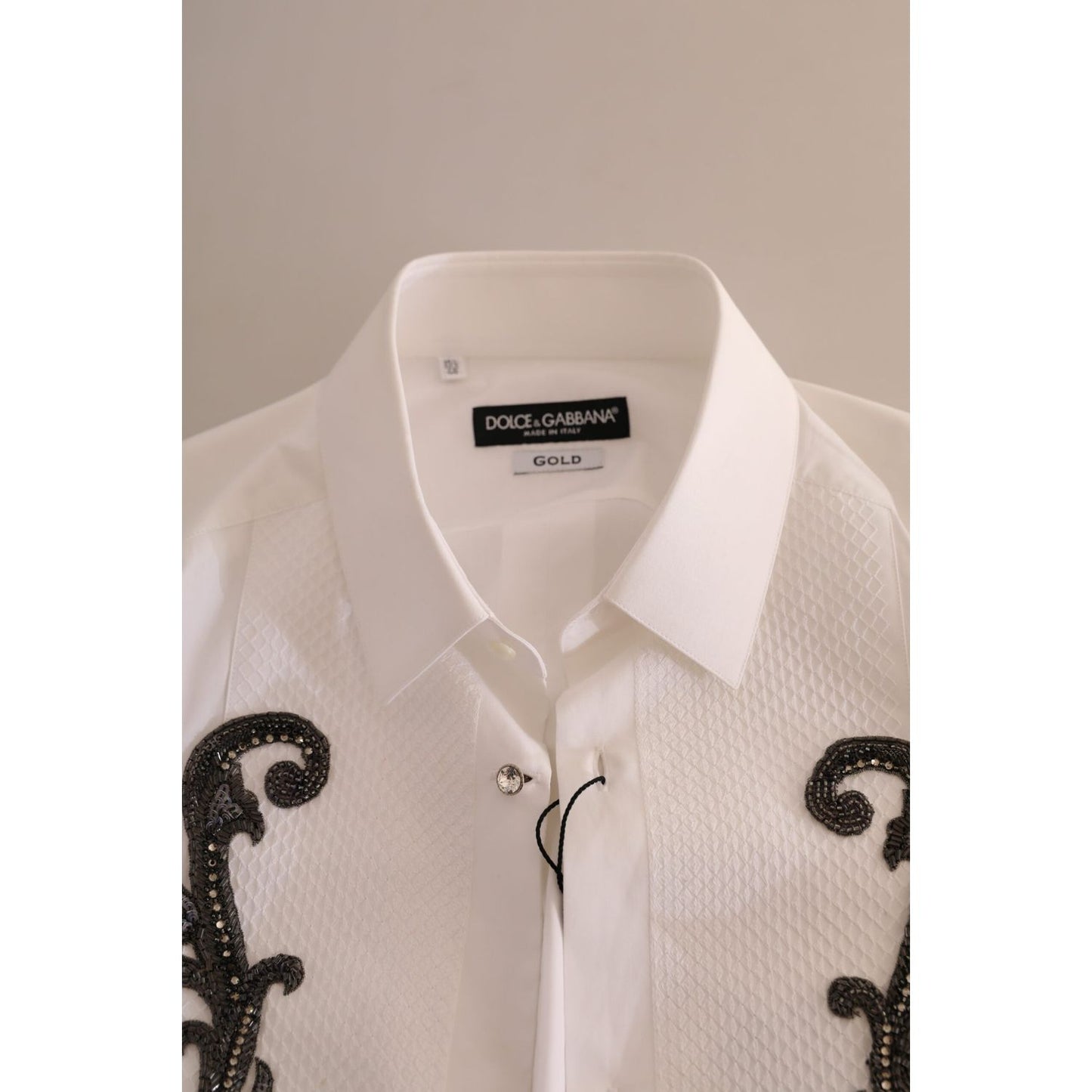 Dolce & Gabbana White Tuxedo Slim Fit Baroque Shirt TSH84093- 38