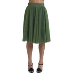 Dolce & Gabbana Metallic Green High Waist A-line Pleated Skirt
