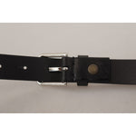 Dolce & Gabbana Black Calf Leather Silver Tone Logo Metal Buckle Belt