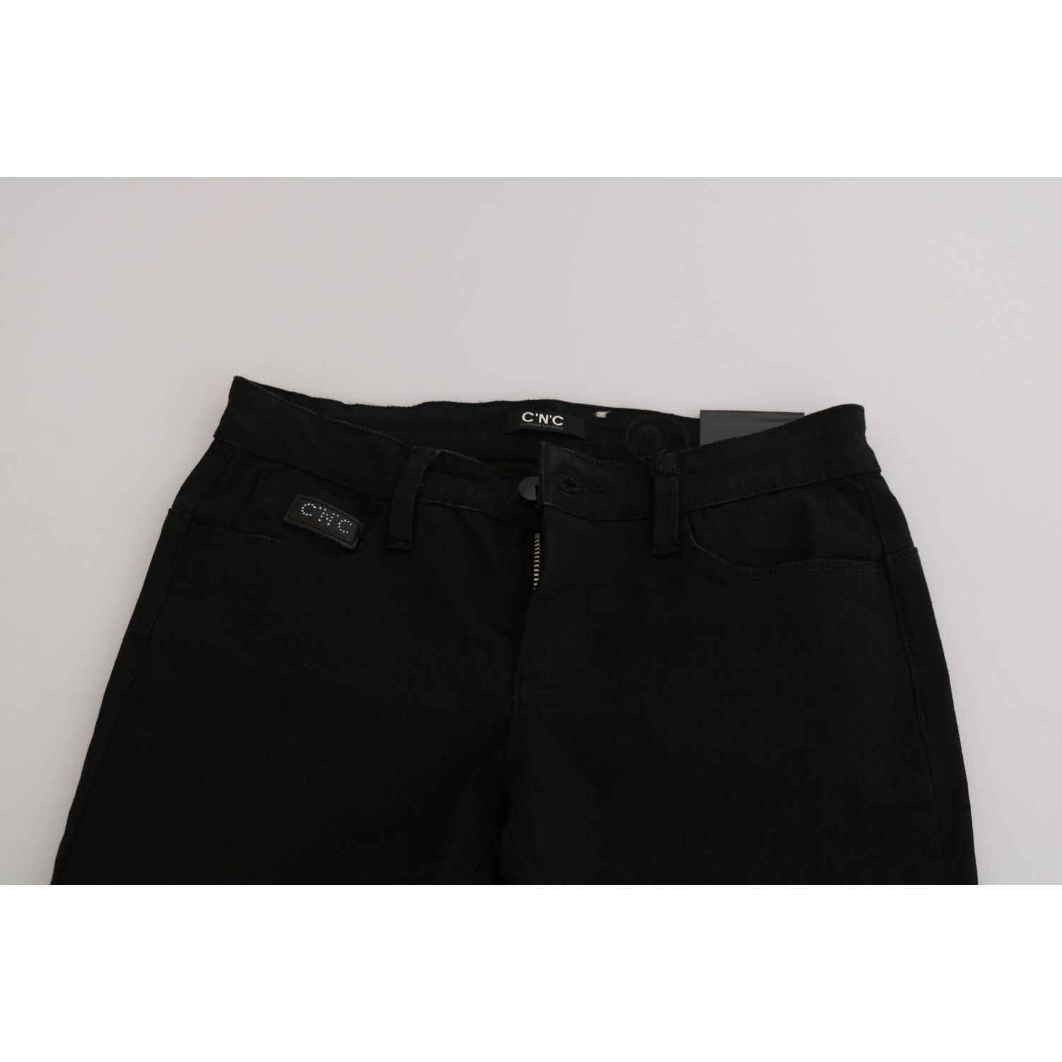 بنطلون جينز أنيق أسود متوسط ​​الخصر بقصّة ناتشورال