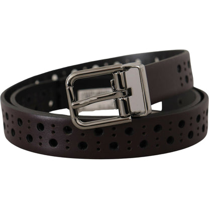 Dolce & Gabbana Dark Purple Perforated Leather Metal Buckle Belt