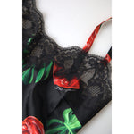 Dolce & Gabbana Black Anthurium Print Silk Camisole Top Underwear