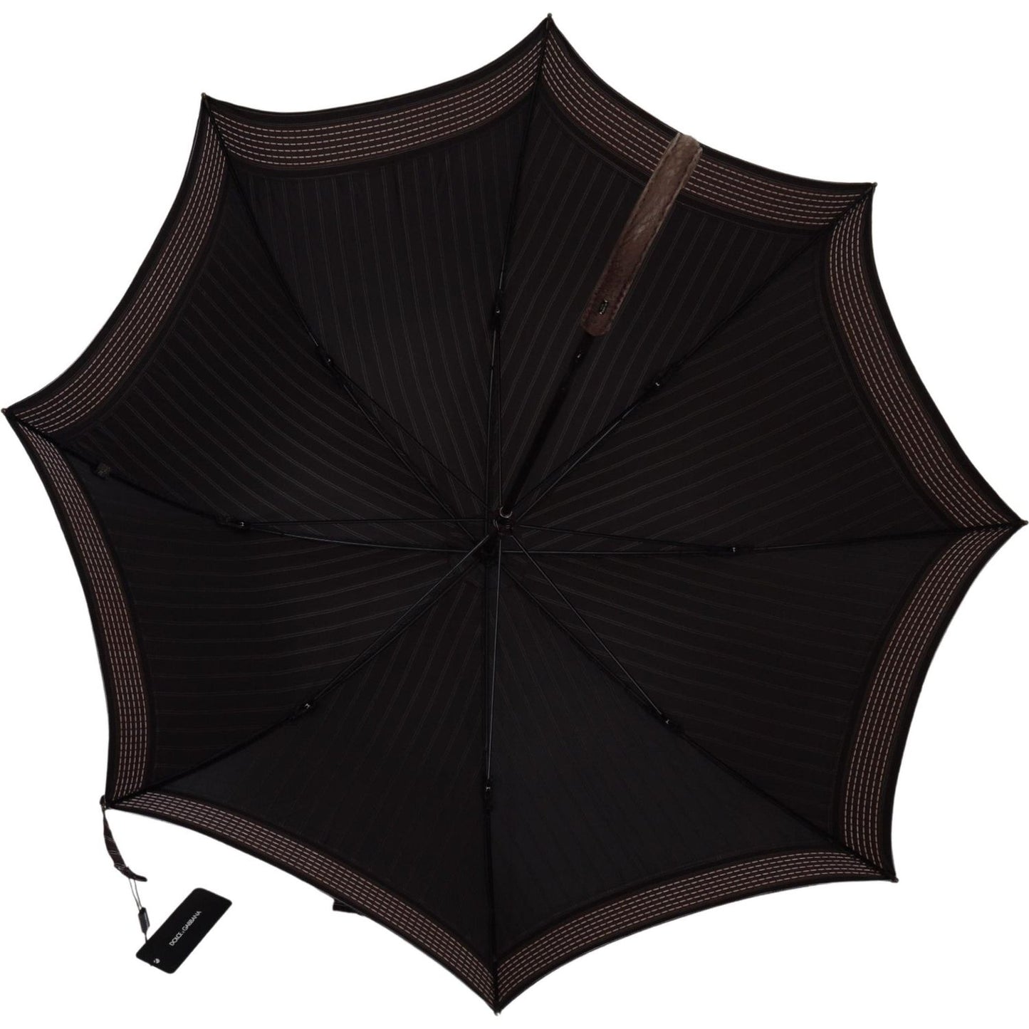 Dolce & Gabbana Brown Striped Leather Handle Collapsible Sartoria Umbrella