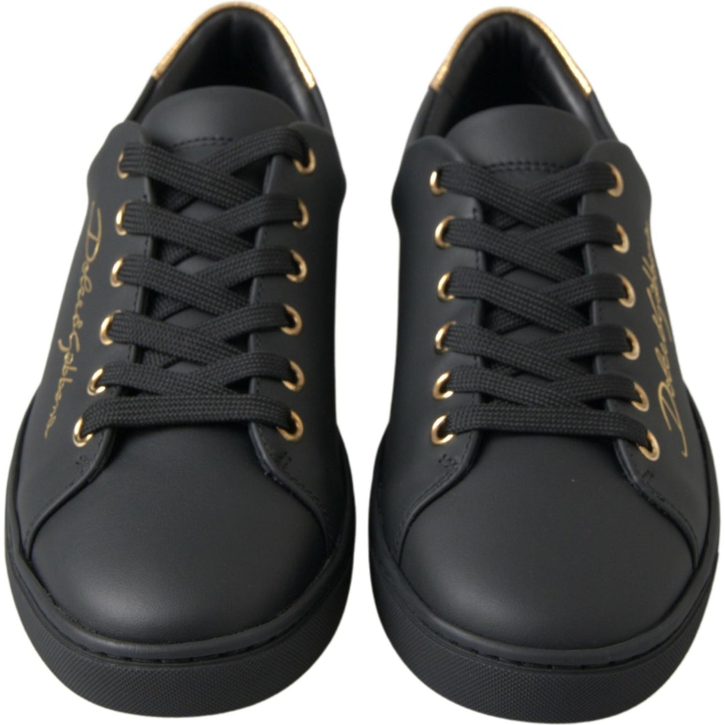 Dolce & Gabbana Black Gold Leather Classic Sneakers Shoes