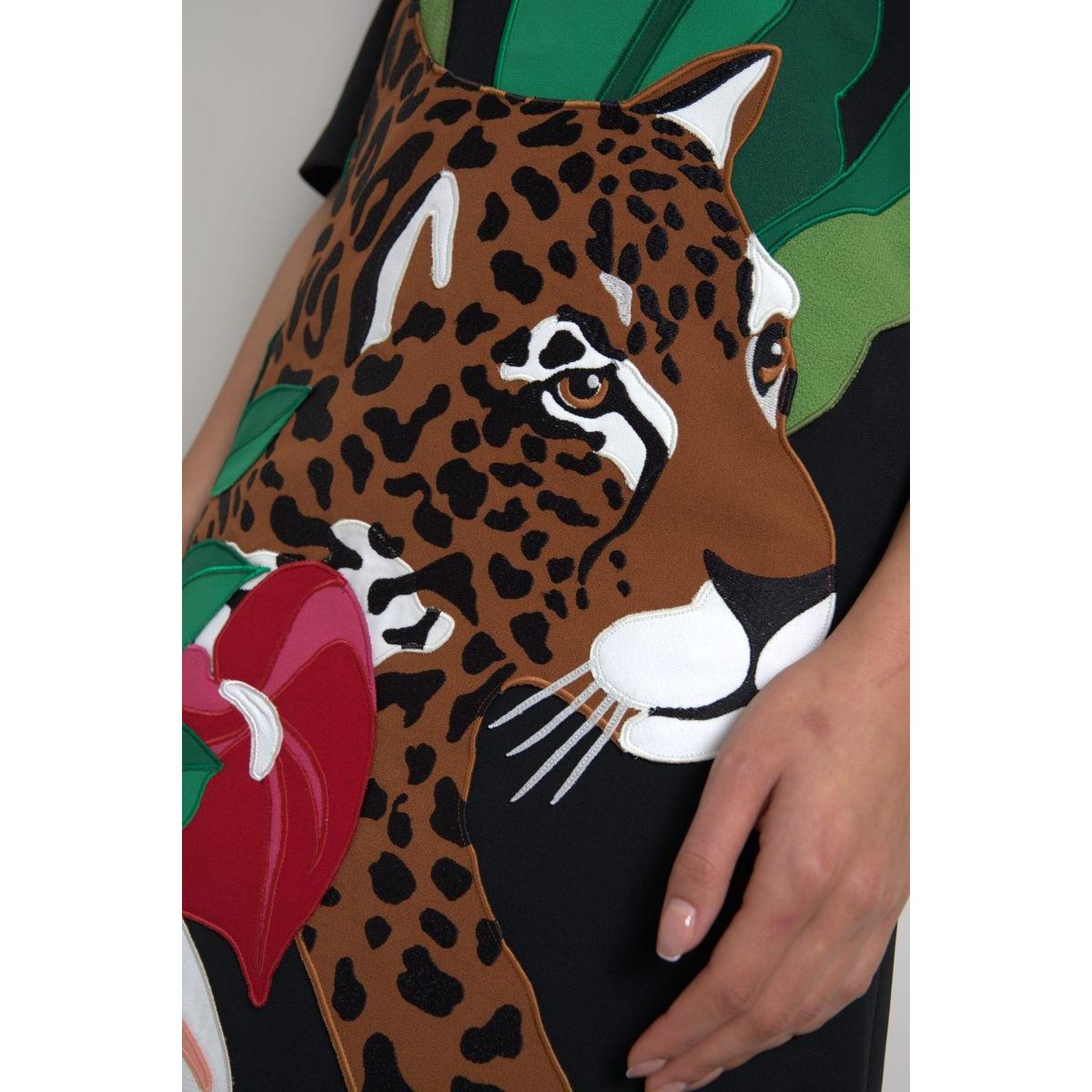 Dolce & Gabbana Black Tiger Jungle Print Sheath Stretch Dress