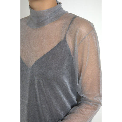 Dolce & Gabbana Gray Mesh Turtleneck Long Sleeve Blouse Top