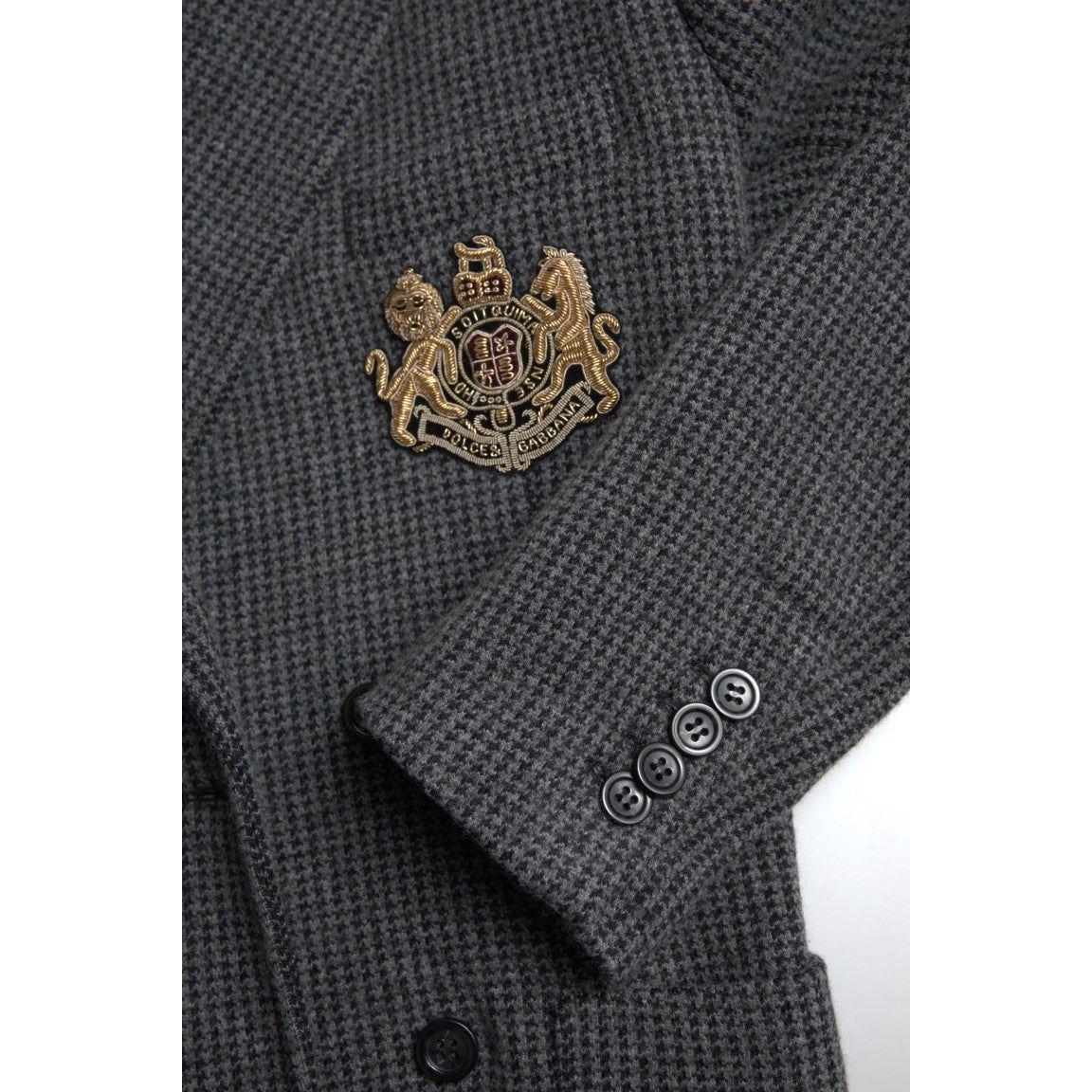 Dolce & Gabbana Gray Logo Embroidery Double Breasted Blazer
