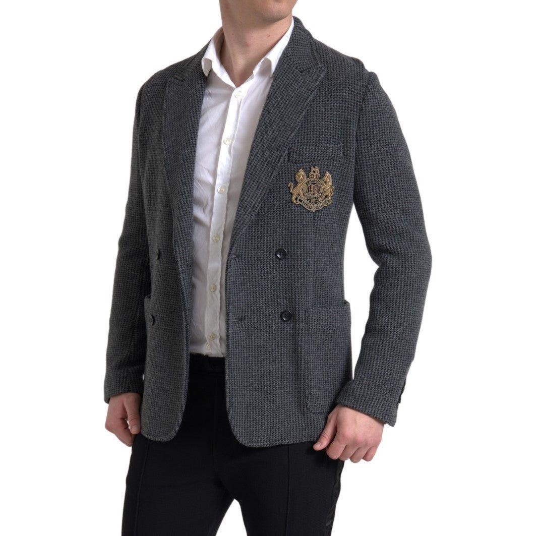 Dolce & Gabbana Gray Logo Embroidery Double Breasted Blazer