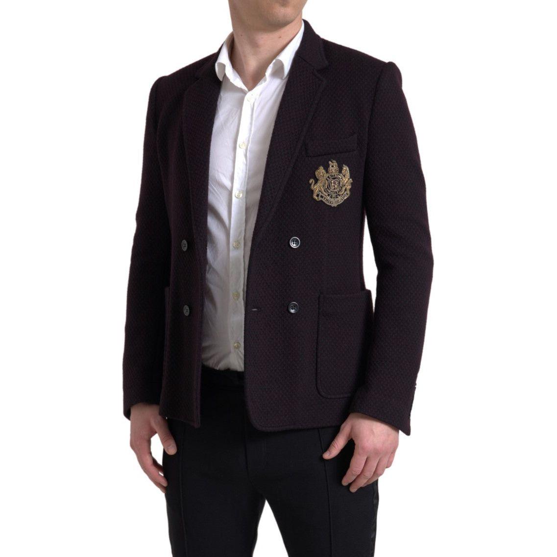 Dolce & Gabbana Purple Logo Embroidery Double Breasted Blazer JKT3717-IT48