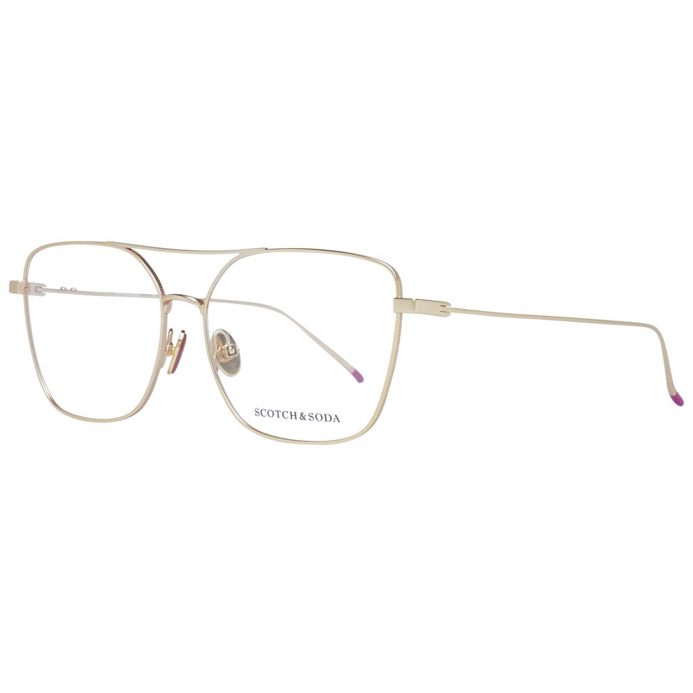 Scotch & Soda Gold Women Glasses Frame, full-rim square style, gold metal, demo lenses. Size 55-14-145, includes branded case.
