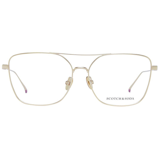Scotch & Soda Gold Women Glasses Frame in metal, full-rim square style with demo lenses. Elegant gold eyewear for women.