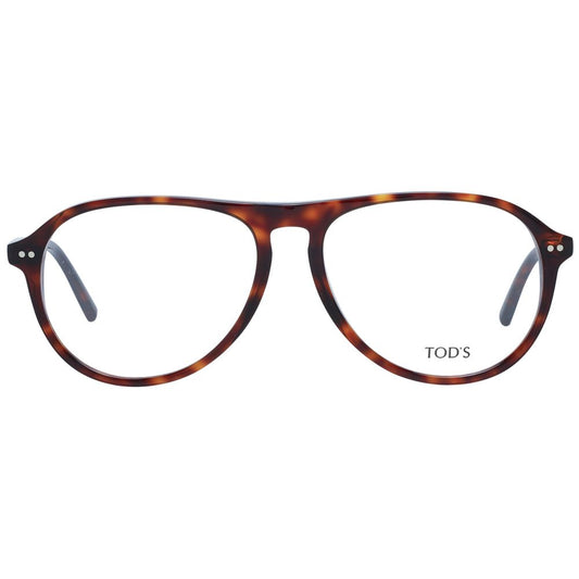 Tod's Brown Men Glasses Frame in full-rim aviator style, brown plastic with demo lenses. Frame width 145mm, temples length 150mm.
