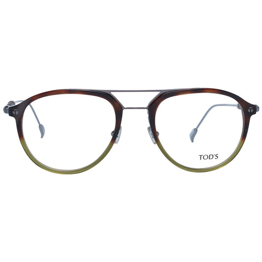 Tod's Brown Men Glasses Frame, full-rim plastic aviator style with demo lenses, 53-20-145 size, includes branded case.