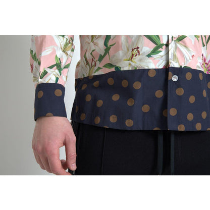 Dolce & Gabbana Cotton Polka Dot Lily Print Collared Shirt