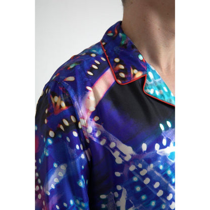 Dolce & Gabbana Multicolor Silk Psychedelic Print Men Pajama Shirt