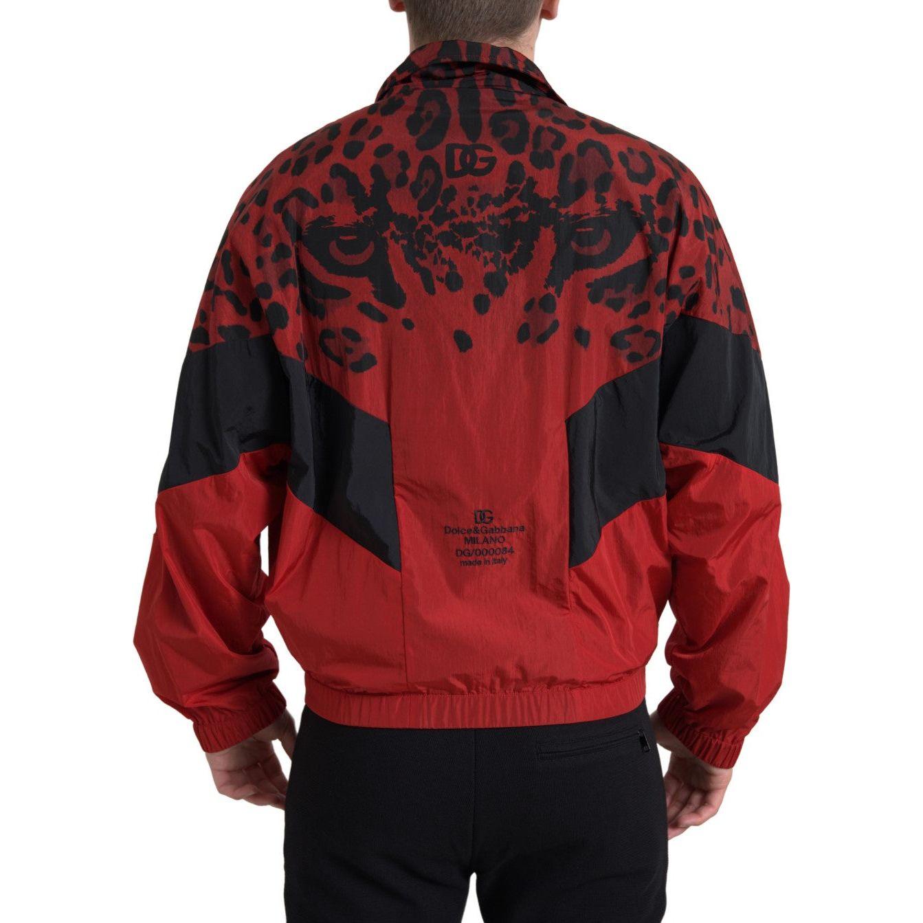 Dolce & Gabbana Red Leopard Nylon Full Zip Sweater JKT3665-50
