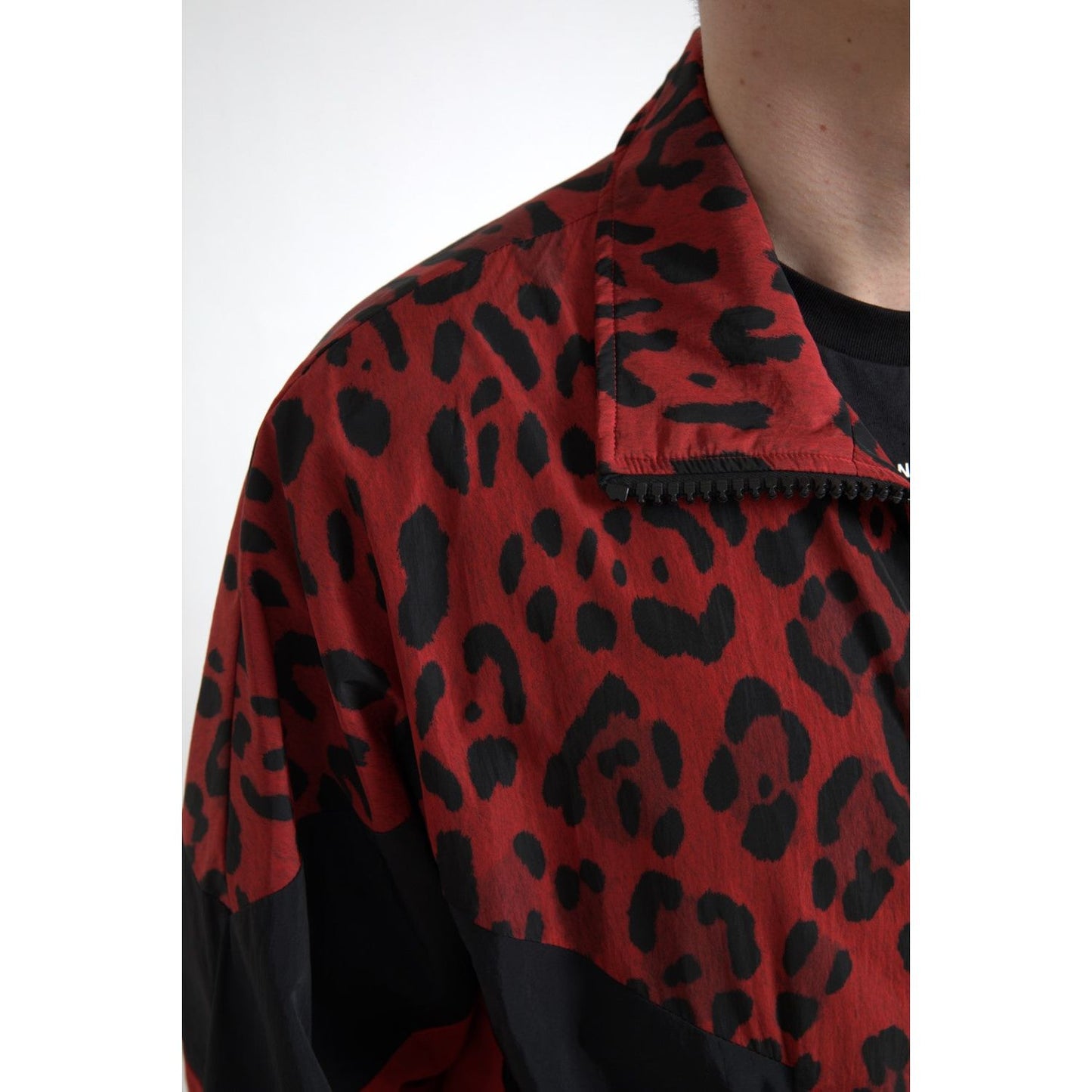 Dolce & Gabbana Red Leopard Nylon Full Zip Sweater JKT3665-50