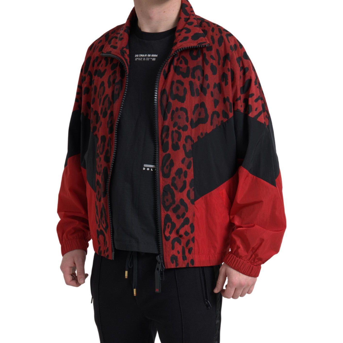 Dolce & Gabbana Red Leopard Nylon Full Zip Sweater JKT3665-50