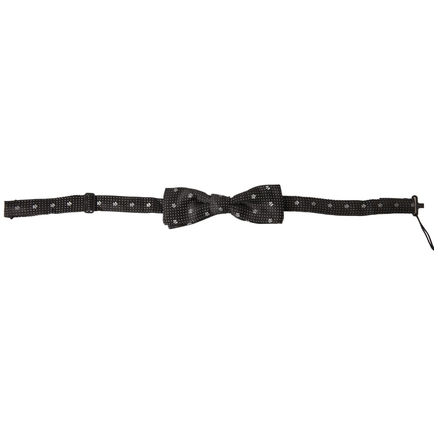 Dolce & Gabbana Dark Gray Patterned Silk Adjustable Men Neck Papillon Bow Tie