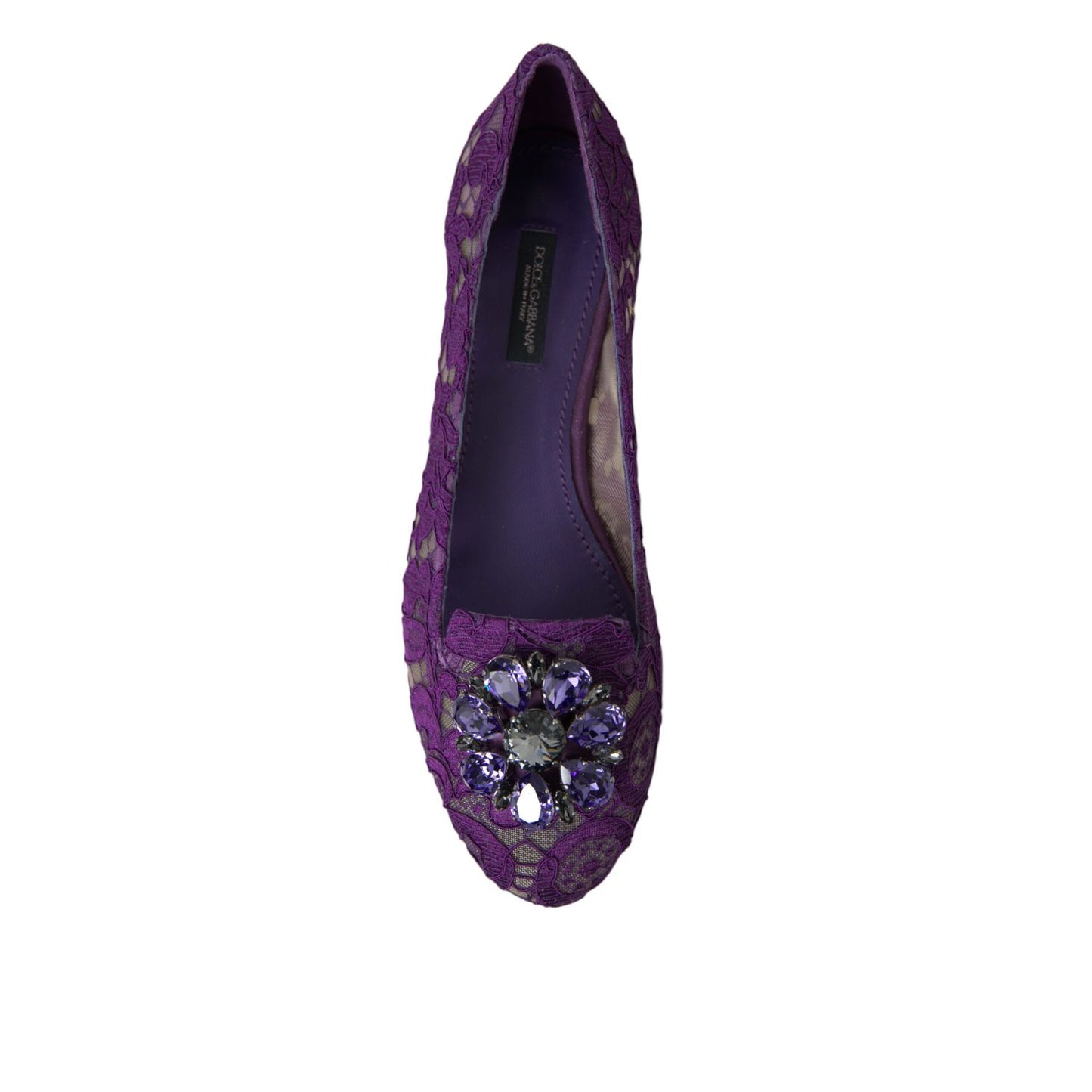 Dolce & Gabbana Purple Vally Taormina Lace Crystals Flats Shoes