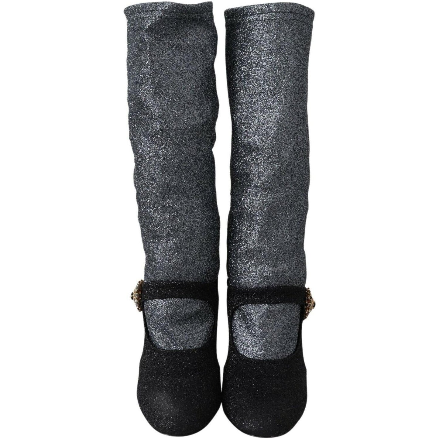 Dolce & Gabbana Black Crystal Mary Janes Booties Shoes