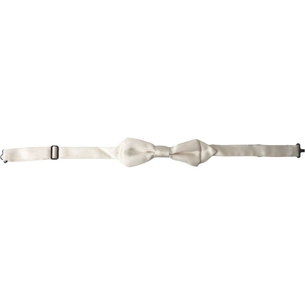 Dolce & Gabbana White Silk Slim Adjustable Neck Papillon Bow Tie