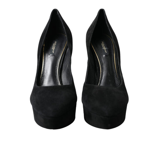 Dolce & Gabbana Black Suede Leather Platform Heel Pumps Shoes LA10483-40