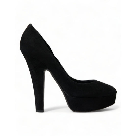 Dolce & Gabbana Black Suede Leather Platform Heel Pumps Shoes LA10483-40