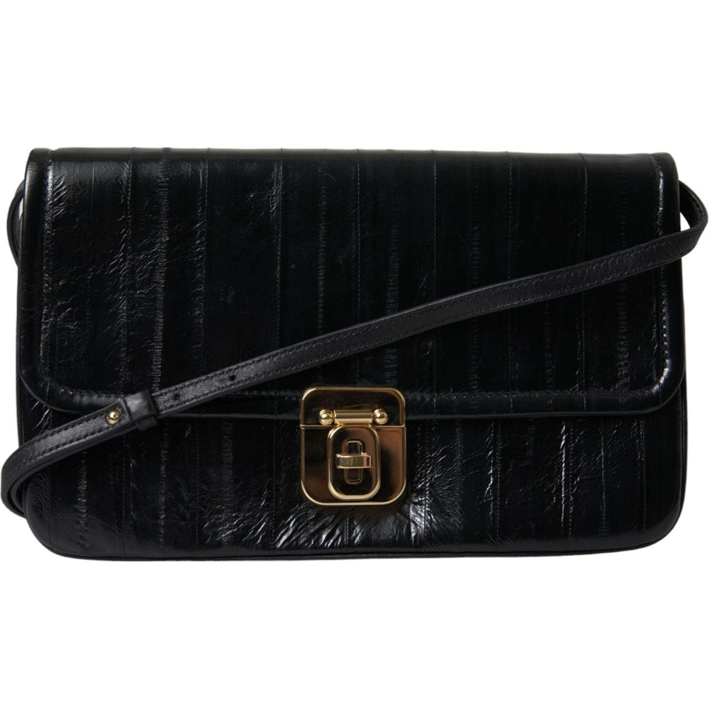 Dolce & Gabbana Black Eelskin Leather Shoulder Document Organizer Bag