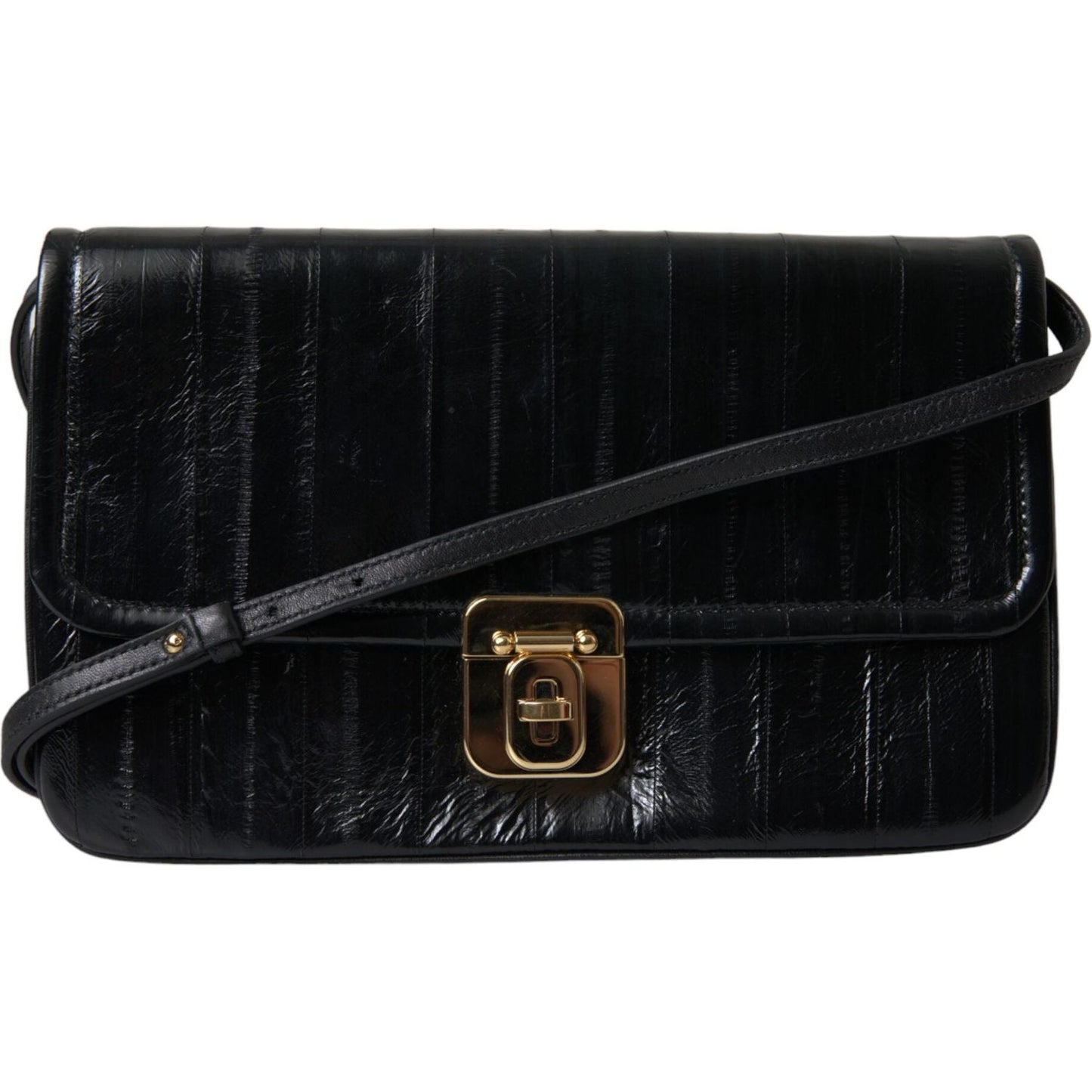 Dolce & Gabbana Black Eelskin Leather Shoulder Document Organizer Bag